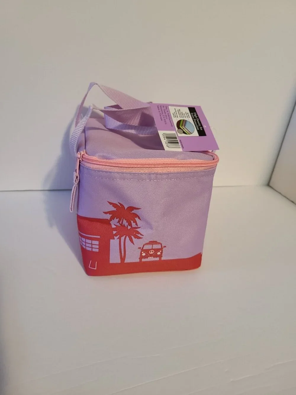 TRADER JOE'S SUMMER COLLECTION MINI INSULATED TOTE-FLORAL VIOLET/PINK ZIPPER - Picture 3 of 8